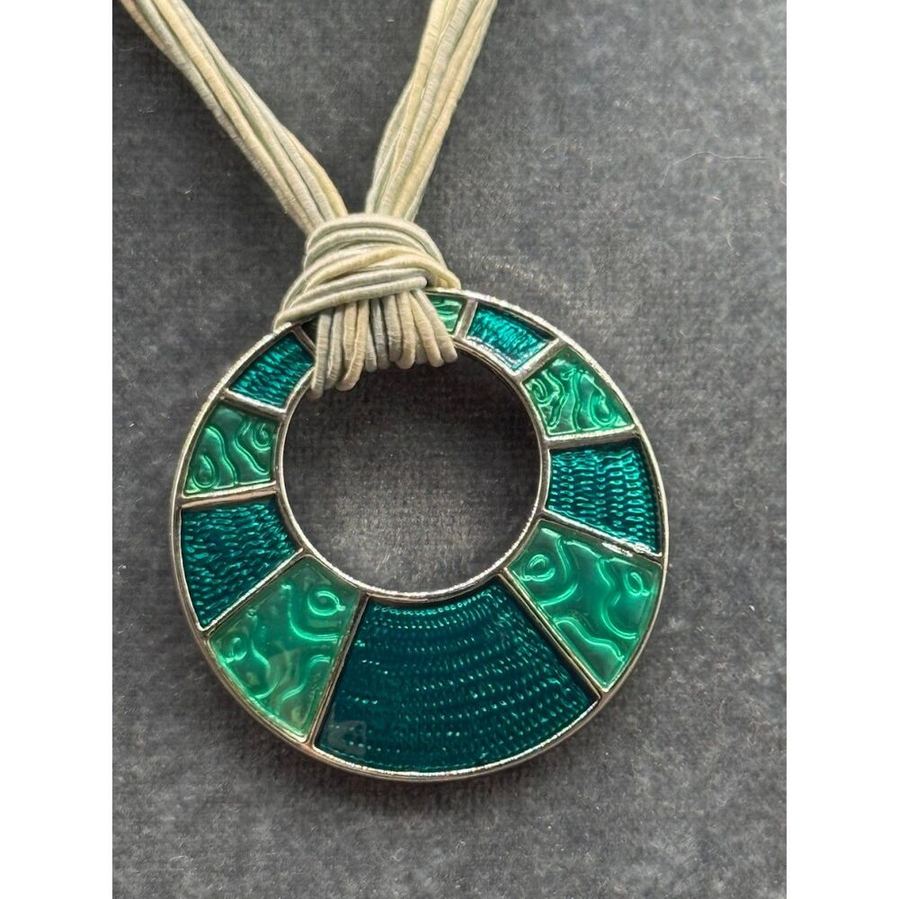 Lia Sophia  Silver Tone Blue Green Enamel Circle Pendant Necklace - Picture 2 of 4